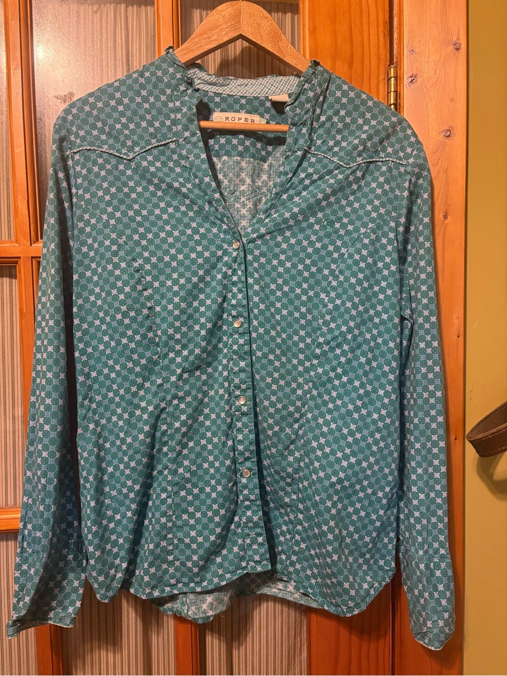 Roper Teal Geometric Print Long-Sleeve Button-Down